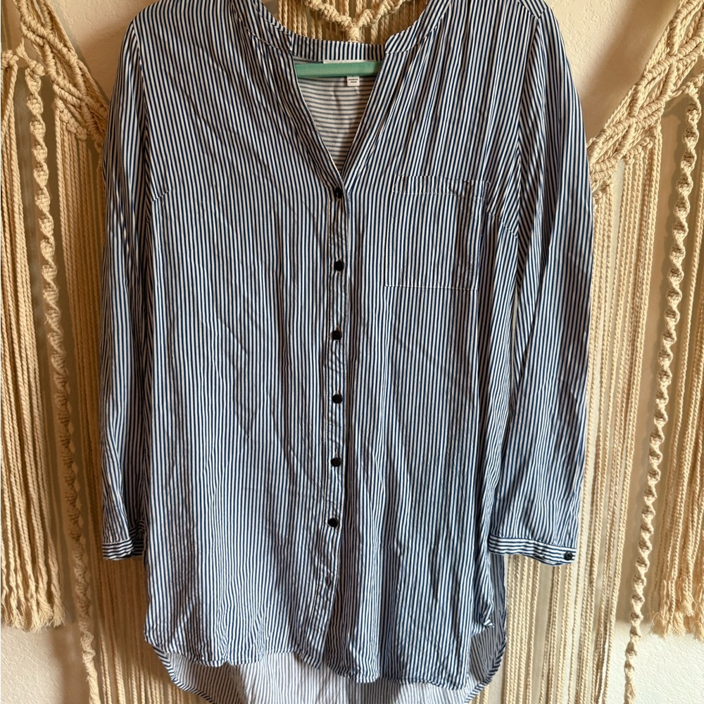 Oversized Striped Blue Button-Up Women's Top